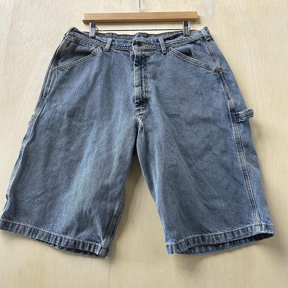 Y2K Polo Jeans Co Cargo Carpenter Shorts Mens 33 Blue‎ Denim Workwear Utility
